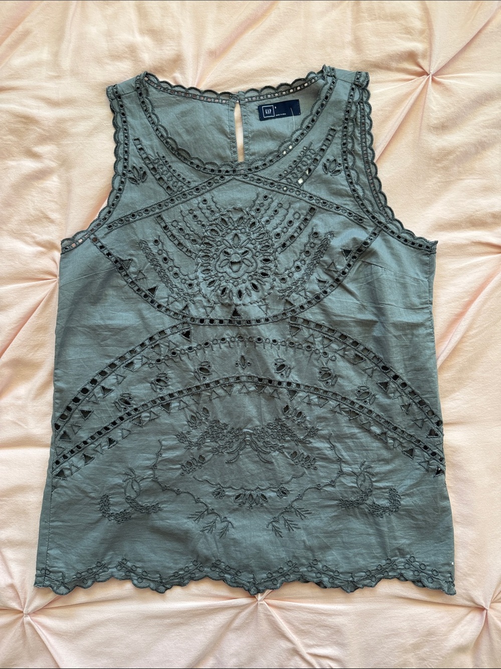GAP Embroidered Grey Cotton Sleeveless Top